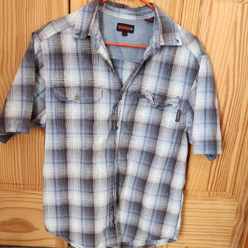 Wolverine Men's Casual Blue And Gray Plaid Shirt